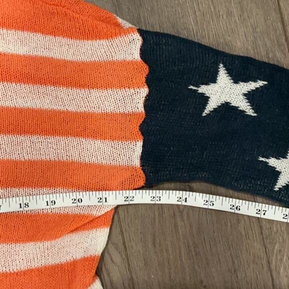 BiBi American Flag Sheer Short Sleeve Sweater July 4th Patriotic Size Medium - Picture 6 of 8